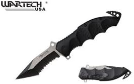 Wartech 8" Partially Serrated Black Assisted Opening Knife
