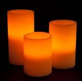 Everlasting Glow LED Wax Pillar Candle, Timer, Bisque, Vanilla Scent, Set of 3, Assorted Sizes