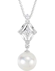 Jewelplus Freshwater Cultured Pearl and Diamond Necklace 14K White Necklace