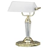 Ledu L658FR 14 High Executive Banker's Lamp, Frosted White Shade/Acrylic Column/Brass Base