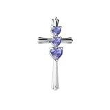 14K White Gold Heart Genuine Tanzanite Cross Pendant