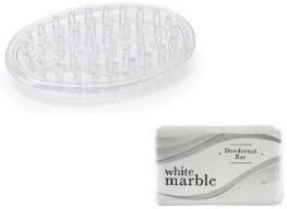 Travel Size Clear Soft Oval Soap Saver Soap Dish Holder for Bar Soap with a Dial Deodorant White Marble Bar Soap Kit