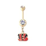 Cincinnati Bengals 316L Stainless Steel Belly Ring with Cubic Zirconia - Gold Plated - 14G - 5/8 Inch Bar Length - Sold Individually