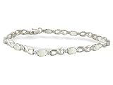 14K White Gold Genuine Oval Opal and Diamond Bracelet