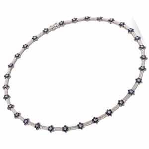 6 1/2Ct.T.W. Round Cut Sapphires, 1Ct.T.W. Round Brilliant Cut Diamonds, 14K White Gold. Sapphire Diamond Flower Necklace