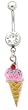 Stainless Steel Belly Ring with Clear Crystals - Ice Cream Dangling