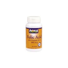 Folic Acid with Vitamin B-12 (800mcg) 250 tabs by Now Foods