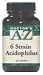 This potent formula contains six of the most active strains of acidophilus. Also included in each capsule is 400 mg of fructooligosaccharides which gives added nourishment to the acidophilus strains.::The 6 Strain friendly bacteria in each capsule, populates the intestinal tract where they aid digestion and help maintain a healthy microbial balance. Doctors A-Z® 6 Strain Acidophilus capsules are a great way to replenish the bodys levels of these health-promoting allies. Also helps to relieve the symptoms of IBS or Irritable Bowel Syndrome.::SUPPLEMENT FACTS: Serving Size = 1 Capsule. Lactobacillus acidophilus = 1 billion viable organisms; Lactobacillus rhamnosus Type B = 1 billion viable organisms; Lactobacillus rhamnosus = 1 billion viable organisms; Lactococcus lactis = 500 million viable organisms; Bifidobacterium longum = 500 million viable organisms; Streptococcus thermophilus = 200 million viable organisms; FOS (fructooligosaccharides) = 400 mg. Other Ingredients: Microcrystalline cellulose (plant fiber), gelatin. Suggested Use: As a dietary supplement, take one capsule with wateer in the morning and one capsule at night.
