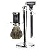 Edwin Jagger Shave Shaving 3PC Mach 3 Razor, Pure Badger Brush with Stand-Imitation Carbon Fibre & Nickel Plated
