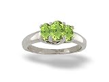 14K White Gold Genuine Oval Peridot 3-Stone Ring