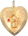Wishing Well on Heart, 14K Gold Charm
