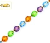 14k 6 mm Round Green Purple Blue and Orange Crystal Necklace - Choice 16-inch