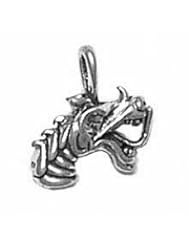 Sterling Silver 18" .8mm Wide Box Chain Necklace With Oriental Dragon Head With Open Mouth 3D Animal Pendant