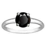 Search : 1.00ct tw Natural Treated Black Round Diamond Solitaire Ring in 14K White Gold (AAA quality , Dark Black color)