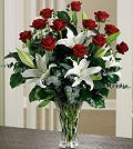 Same Day Flower Delivery Long-Stem Roses and Lilies Arrangement