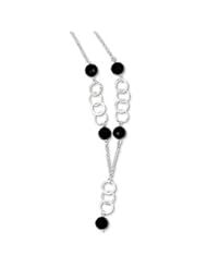 Genuine IceCarats Designer Jewelry Gift Sterling Silver & Black Bead Polished & Textured Drop Necklace In 18.00 Inch