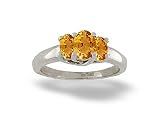 14K White Gold Genuine Oval Citrine 3-Stone Ring