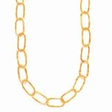 14k Gold Thick Hammered Oval Link Necklace- 38 IN