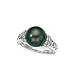 14k White Gold, Diamond & Tahitian Black Pearl Ring (0.13ctw)- Sizes 6-8