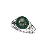 14k White Gold, Diamond & Tahitian Black Pearl Ring (0.13ctw)- Sizes 6-8