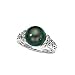 14k White Gold, Diamond & Tahitian Black Pearl Ring (0.13ctw)- Sizes 6-8