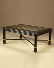 GlassTopped Rattan Wood Cocktail Table