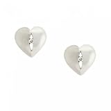 Solid Silver Heart Stud Earrings Diamond w/ Post Back