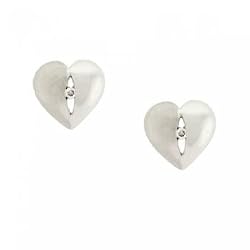 Diamond Heart Stud Earrings Crafted in 925 Sterling Silver