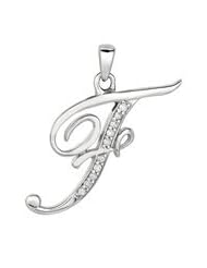Letter "F" Initial Pendant Necklace with 10 Sparkling Genuine Diamonds, Sterling Silver - All Alphabets Available