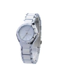 Fashion Round Dial Wristwatch with Quartz Movement/Steel Band for Woman - White Dial & Band - BY ninetong