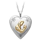 Sterling Silver Locket with Mother and Baby in Gold Detail