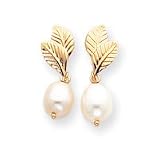 Sardelli - 14k Polished Leaf with Cultured Pearl Dangle Post Earrings