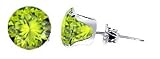 Sterling Silver 5 MM Round Peridot Cubic Zirconia Stud Post Friction Back Earrings