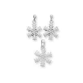Sterling Silver Snowflake Earrings and Pendant Set