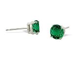 14K White Gold Round Created Emerald Stud Earrings