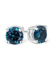 0.75 ct Enhanced Solitaire Blue Diamond Stud Earrings in White Gold Quality Best