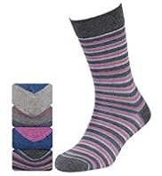 4 Pairs of Autograph Marl Striped Socks with Modal