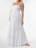 Motherhood Maternity: Spaghetti Strap Crochet Detail Maternity Maxi Dress