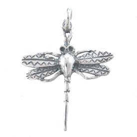 Detailed Dragonfly Pendant or Charm in Sterling Silver, #8731