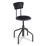 Diesel Industrial Stool With Back, Low Base, Black Leather Seat & Back Pad