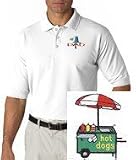Men's polo shirt with embroidered image of: hotdog stand