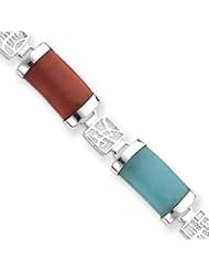 Sterling Silver Open-Backed Multi-colored Jade & Onyx Bracelet