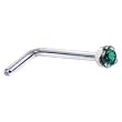 Solid 14KT White Gold 1.5mm Genuine Green Diamond L-Shaped Nose Ring - 20 Gauge