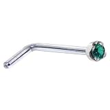 Solid 14KT White Gold 1.5mm Genuine Green Diamond L-Shaped Nose Ring - 20 Gauge
