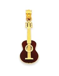 14k Gold Enameled Guitar Pendant
