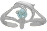 Silver Genuine Aquamarine Dolphin Toe Ring