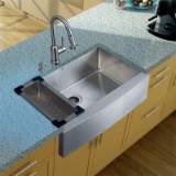 Vigo Industries VG15109 Farmhouse Kitchen Faucet Colander Single Bowl Kitchen Sink, Steel