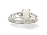14K White Gold Genuine Emerald-cut Opal and Diamond Ring