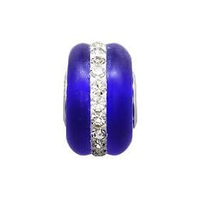 September Birthstone Sapphire Blue Frosted Glass and Crystal Bead for European Charm Bracelet