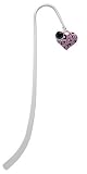 Purple Cheetah Print Heart Silver Plated Charm Bookmark with Jet Black Swarovski Drop